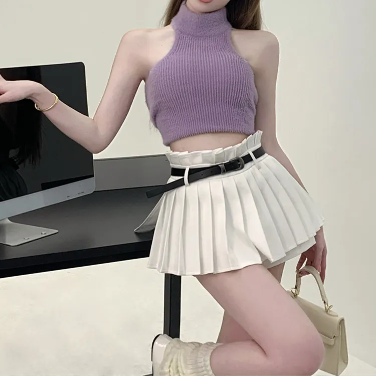ETSE Casual Short Skirts Women's White-2