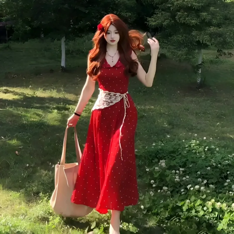 ETSE Sleeveless Dresses Women's Red Dress Formula Kimono-1