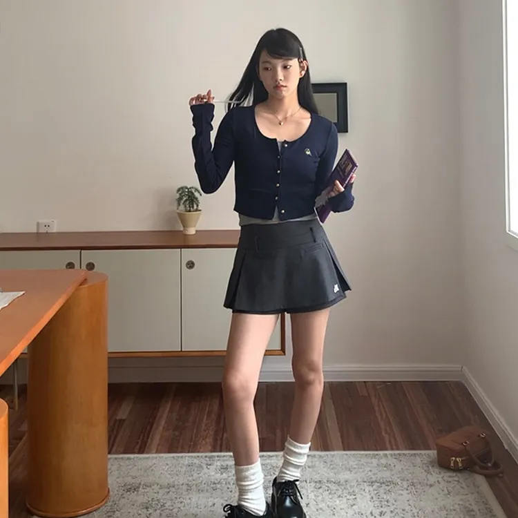 ETSE Casual Short Skirts Women's Gray-5