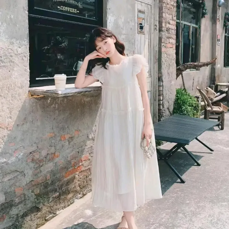 ETSE Short Sleeved Dresses Women's Apricot-6