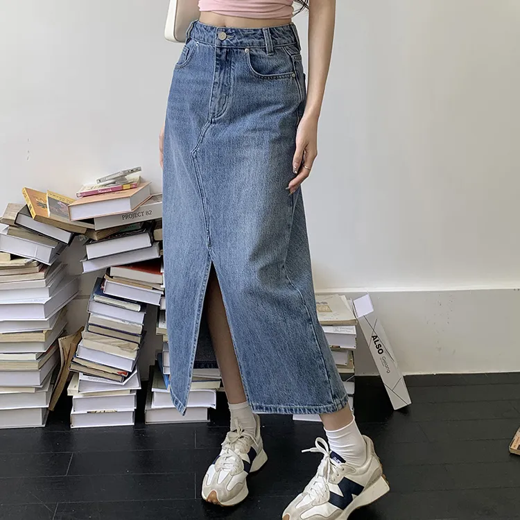 ETSE Denim Long Skirts Women's Blue-3