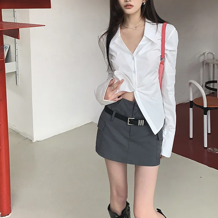 ETSE Casual Short Skirts Women's Dark Gray-5