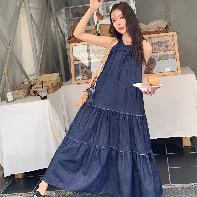 ETSE Sleeveless Dress Women's Dark Blue-4