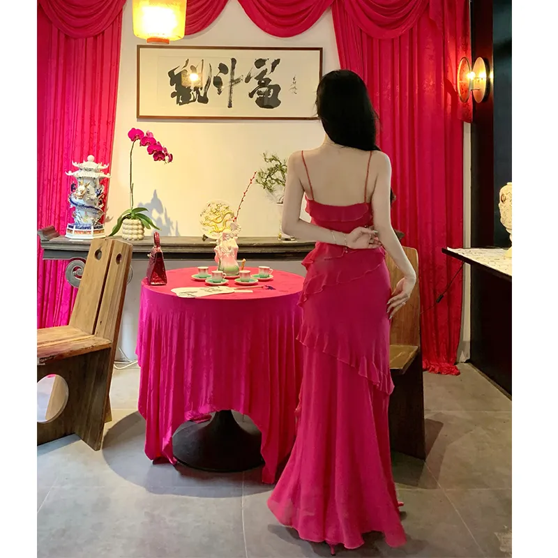 ETSE Slip Dresses Women's Rose Red Camisole Dress-1
