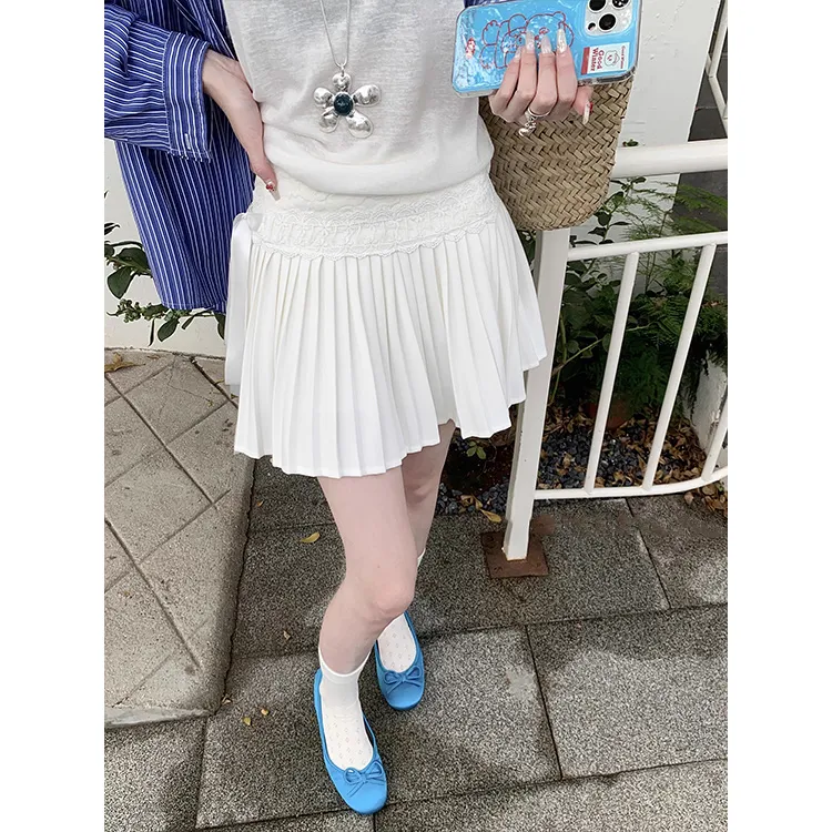 ETSE Casual Short Skirts Women's White-5