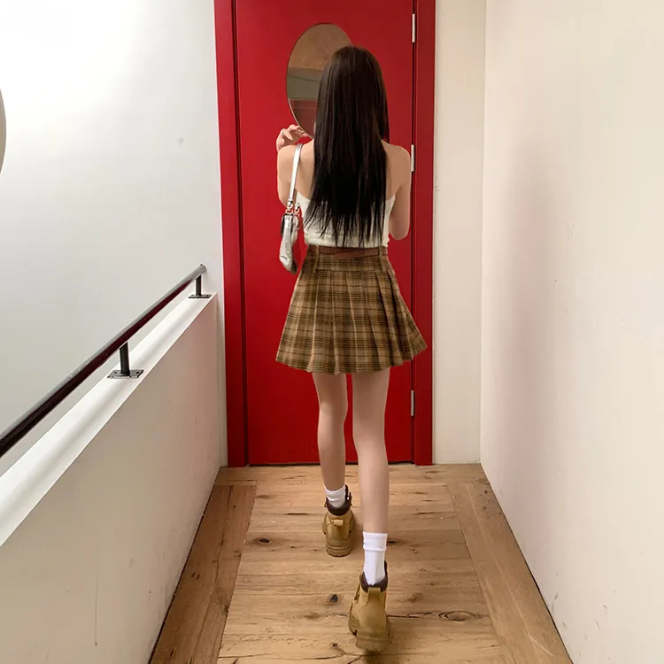 ETSE Casual Short Skirts Women's Plaid-2