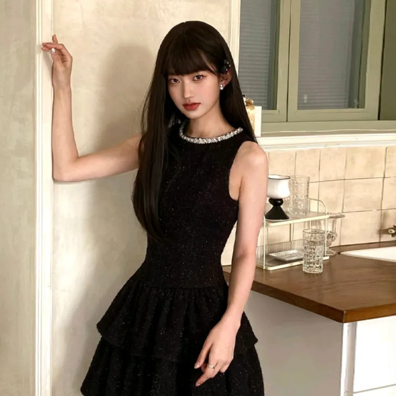 ETSE Sleeveless Dresses Women's Black Dress-2