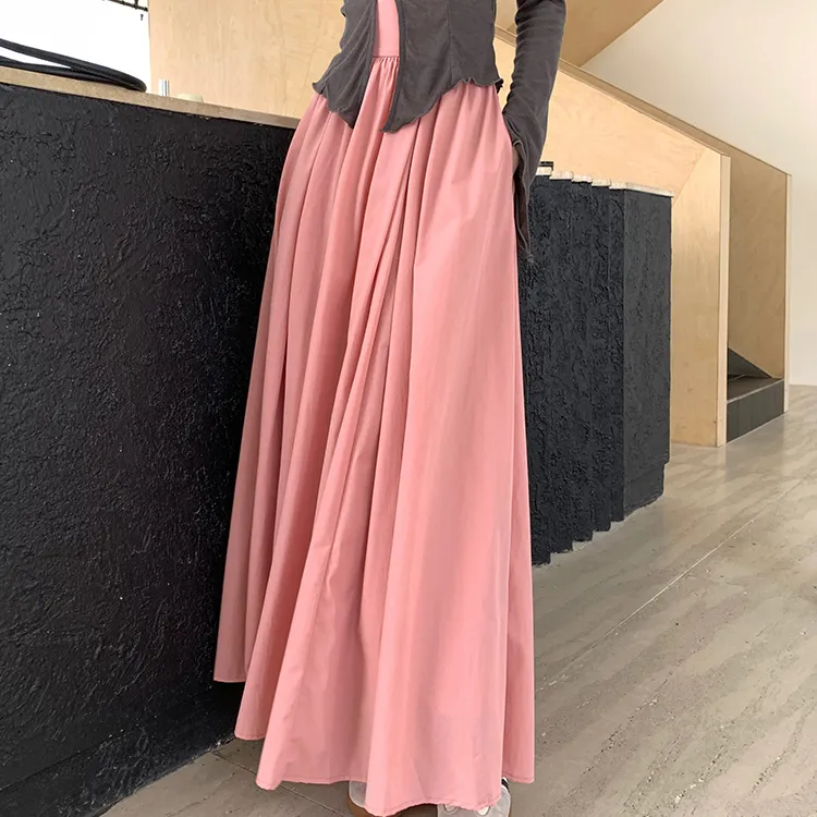 ETSE Casual Long Skirts Women's Orange Pink-3