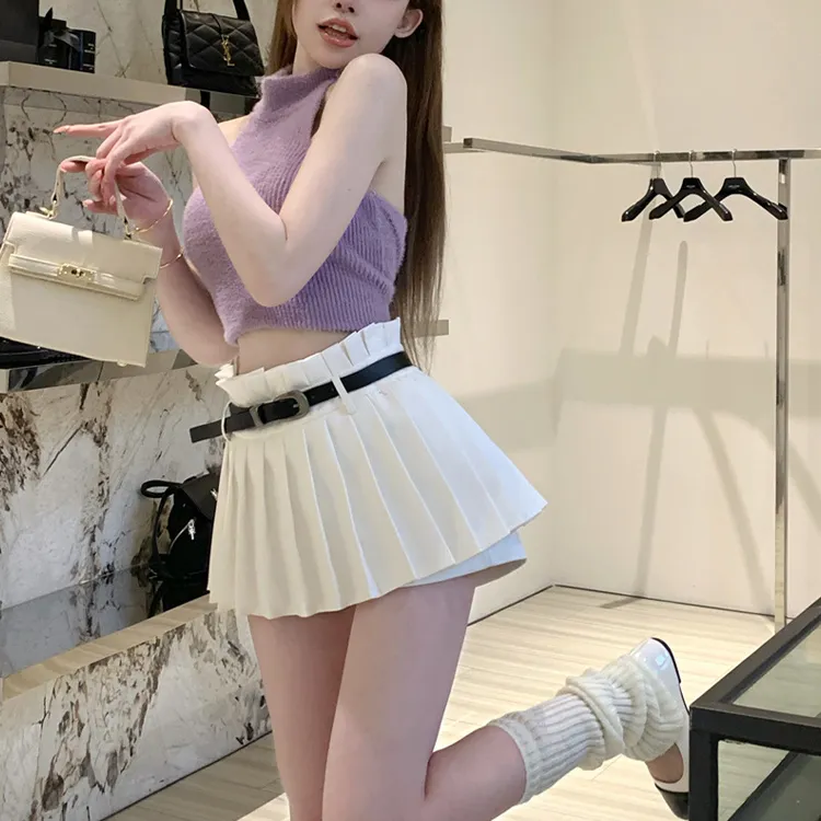 ETSE Casual Short Skirts Women's White-4