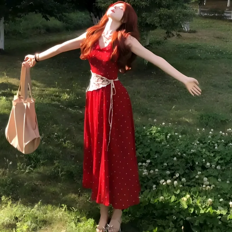 ETSE Sleeveless Dresses Women's Red Dress Formula Kimono-2
