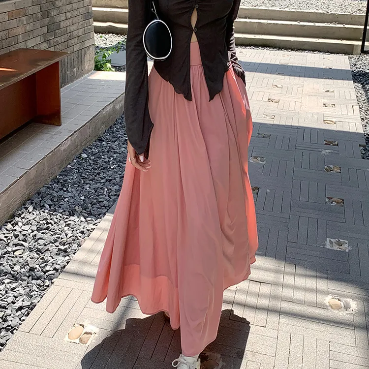 ETSE Casual Long Skirts Women's Orange Pink-2