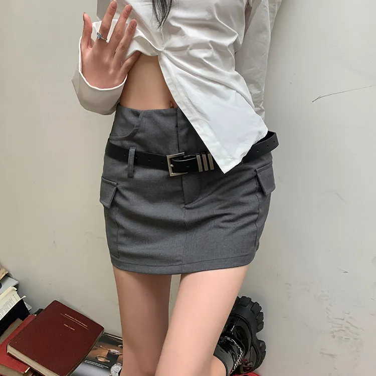 ETSE Casual Short Skirts Women's Dark Gray-2