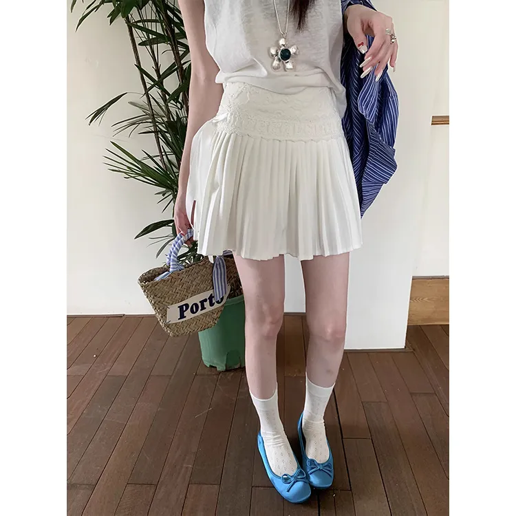 ETSE Casual Short Skirts Women's White-4