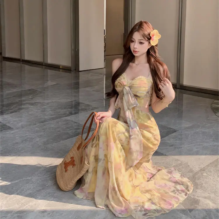 ETSE Slip Dresses Women's Yellow Dress-4