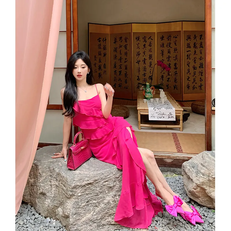 ETSE Slip Dresses Women's Rose Red Camisole Dress-2