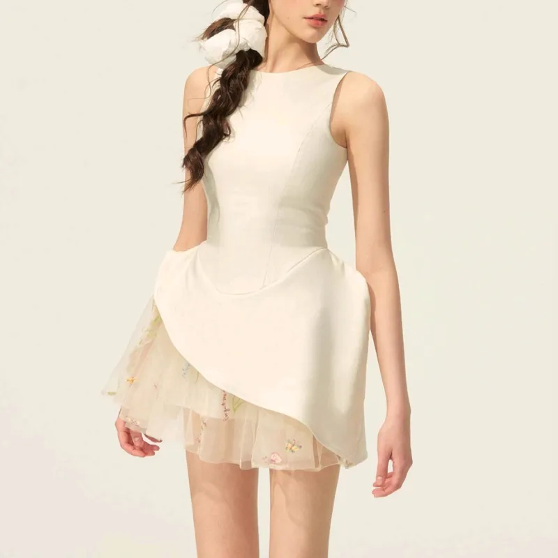 ETSE Sleeveless Dresses Women's White Tank Dress-2