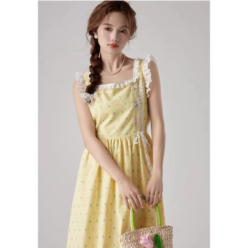 ETSE Sleeveless Dresses Women's Yellow Dress-3