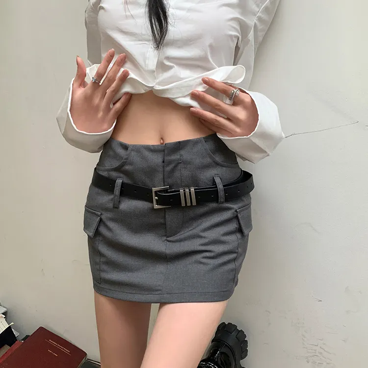 ETSE Casual Short Skirts Women's Dark Gray-4