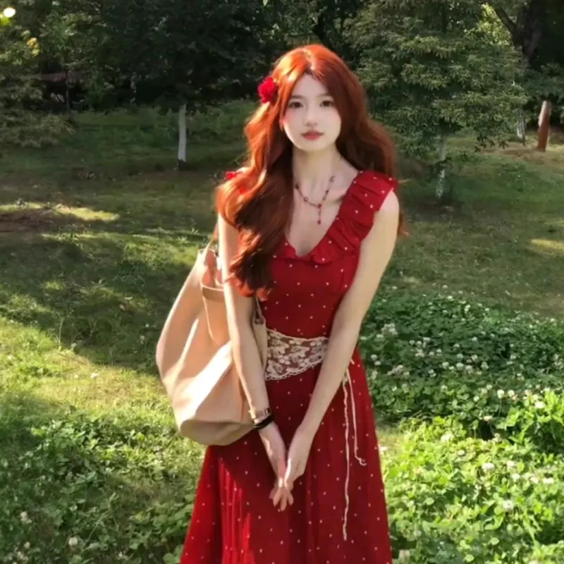 ETSE Sleeveless Dresses Women's Red Dress Formula Kimono-3