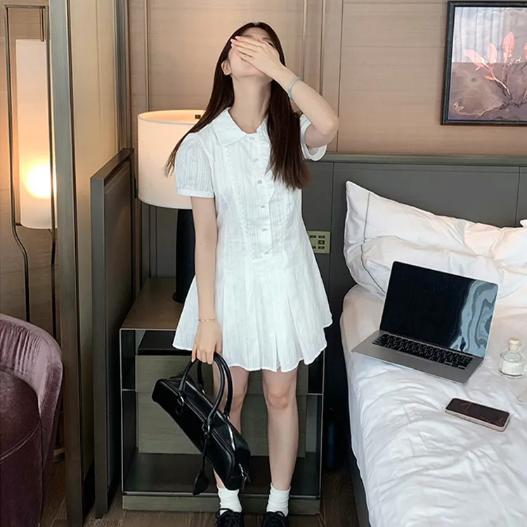 ETSE Short Sleeved Dress Women's White-3
