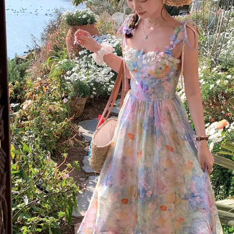 ETSE Slip Dresses Women's Oil Painting Color Dress-2