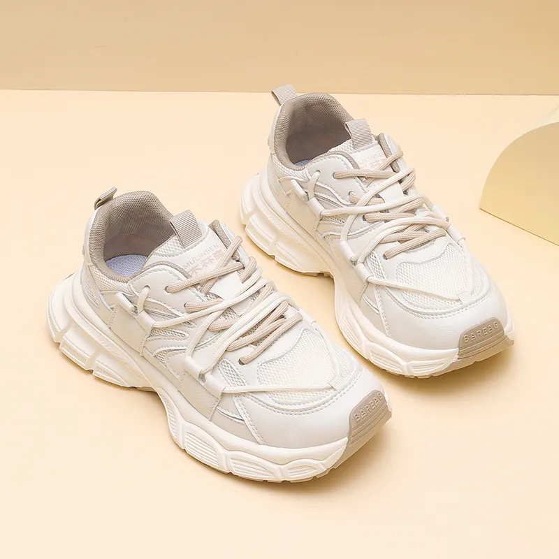 Mulinsen Slip Resistant, Abrasion Resistant, Lightweight Low Top Chunky Sneakers Women's White Khaki-2