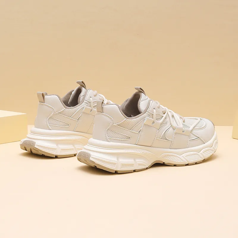 Mulinsen Slip Resistant, Abrasion Resistant, Lightweight Low Top Chunky Sneakers Women's White Khaki-3