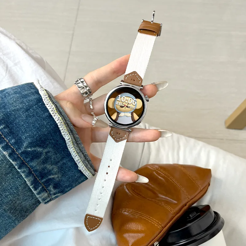 CHENSONG Watch Band Huawei Compatibility 46mm Canvas And Leather Material-4