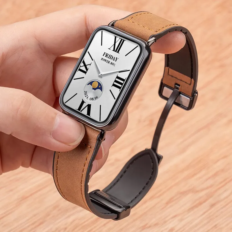 CHENSONG Xiaomi Red Beige Compatibility Watch Band Genuine Leather Material-1
