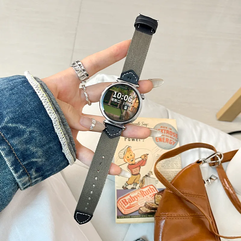 CHENSONG Watch Band Huawei Compatibility 46mm Canvas And Leather Material-1