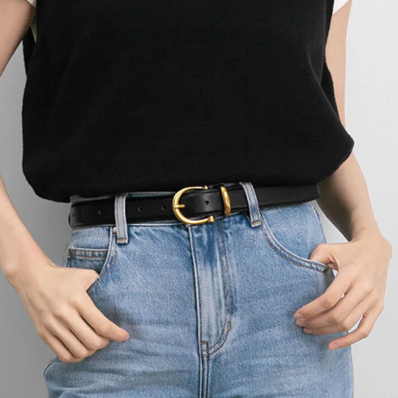 Cows Reign Vintage Gold Pin Buckle Horse Shoe Buckle Jeans Leather Belts Women's Width 2.9cm-3