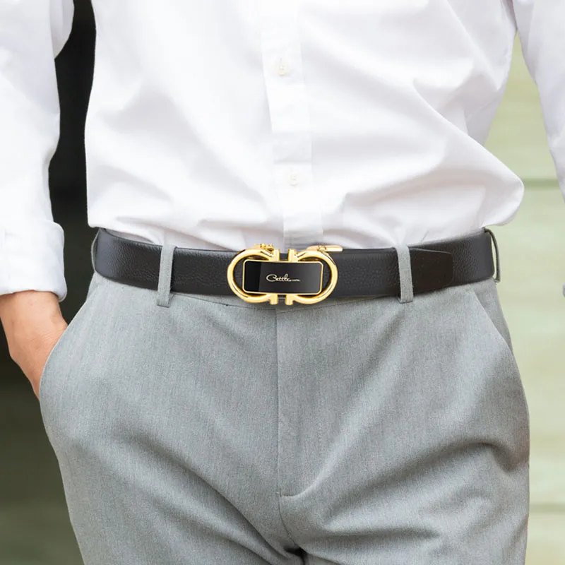 Cows Reign 8 Character Automatic Buckle Business Top Grain Cow Leather Leather Belts Men's-5