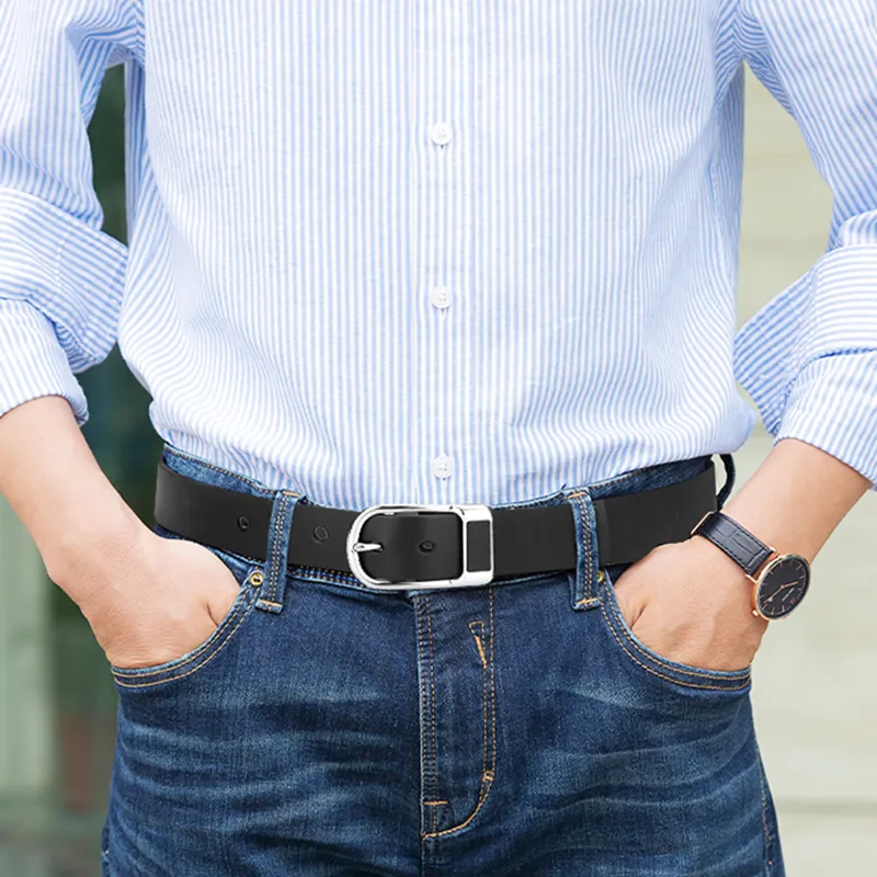 Cows Reign Stainless Steel Pin Buckle Narrow Fit Top Layer Business Cow Leather Leather Belts Men's Width  3.4CM-5