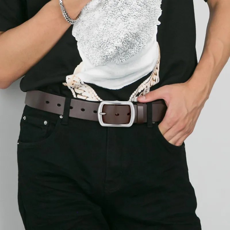 Cows Reign Titanium Buckle Top Grain Cow Leather Belts Men's Width 3.7cm-6