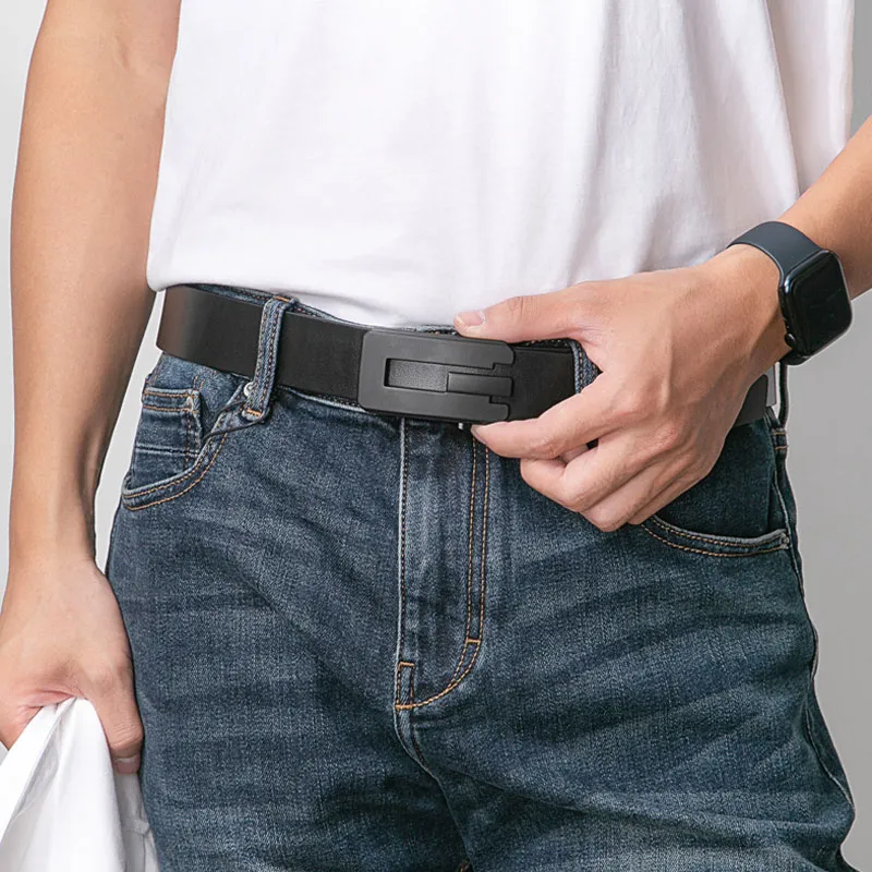 Cows Reign Youth Top Grain Cow Leather Business Genuine Leather Automatic Buckle Leather Belts Men's-5