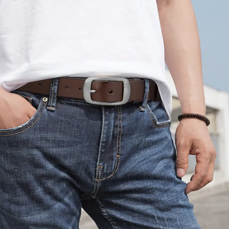 Cows Reign Unisex Pin Buckle Genuine Leather Belt Head Layer Pants Belt Cow Leather Leather Belts Unisex Width 3.4cm-5