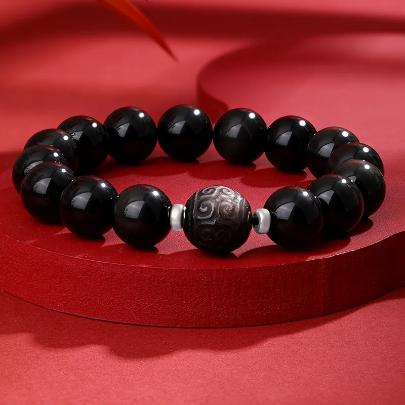 CHOW KING SANG Obsidian Jade Bracelets Men's-5