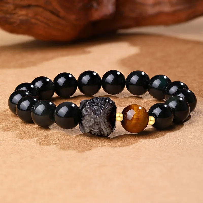 CHOW KING SANG Obsidian Jade Bracelets Unisex-1