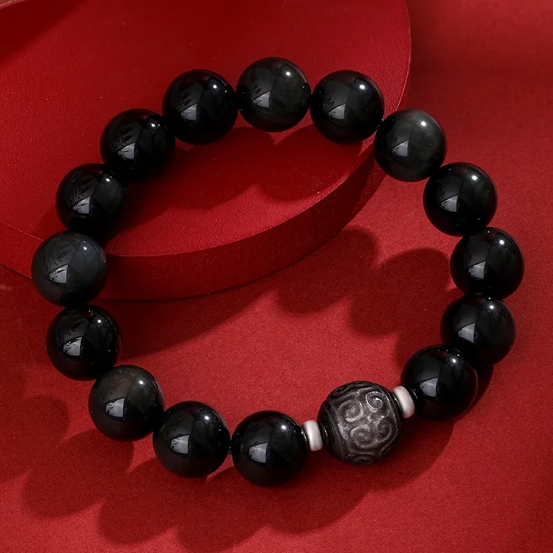 CHOW KING SANG Obsidian Jade Bracelets Men's-1