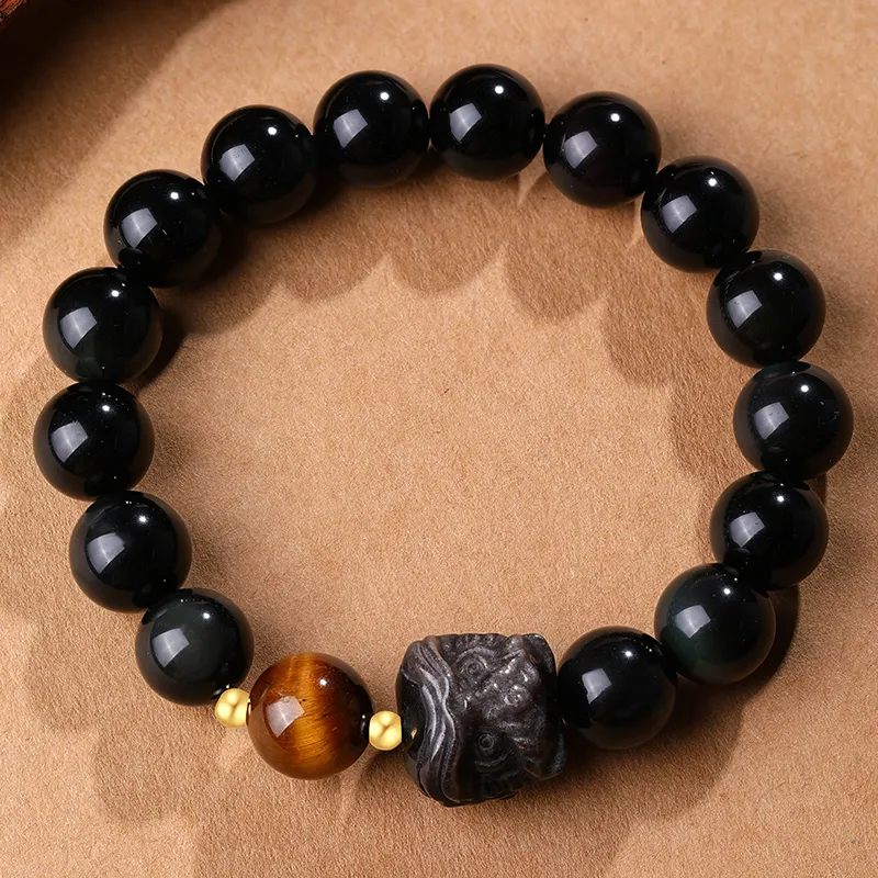 CHOW KING SANG Obsidian Jade Bracelets Unisex-4