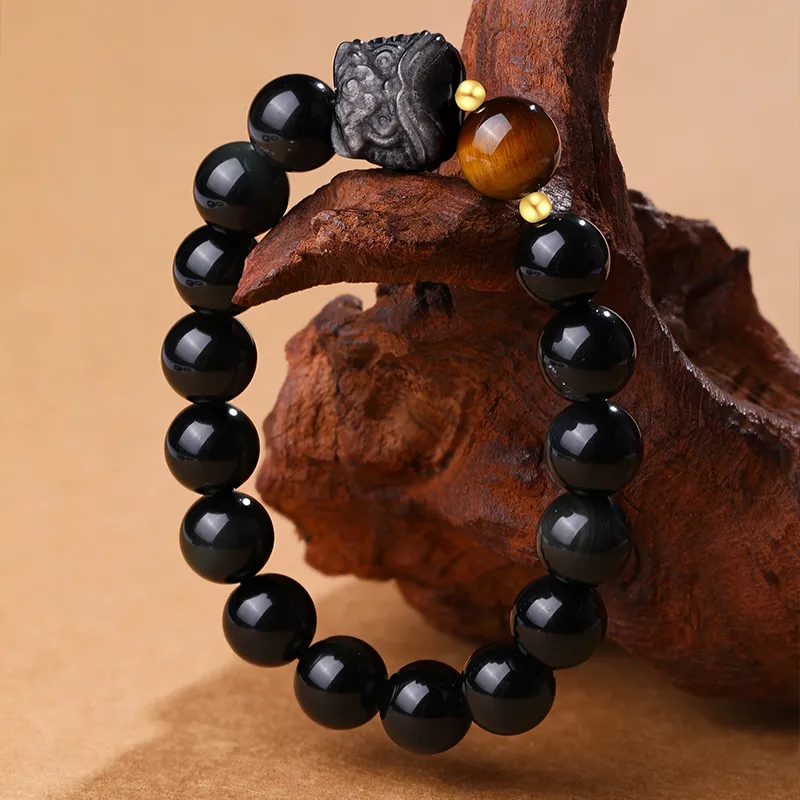 CHOW KING SANG Obsidian Jade Bracelets Unisex-6