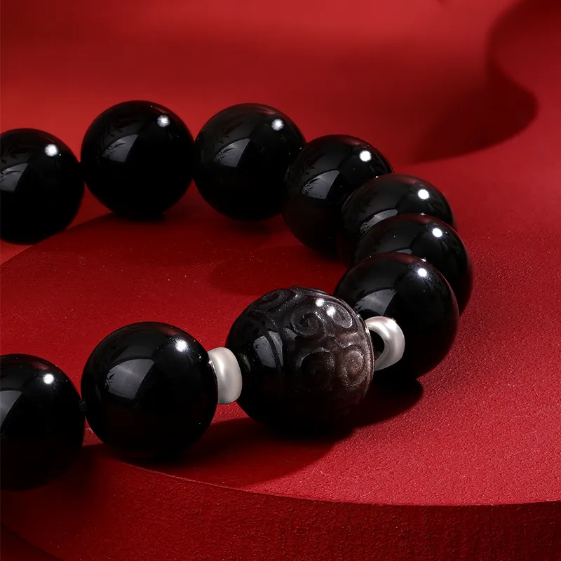 CHOW KING SANG Obsidian Jade Bracelets Men's-3