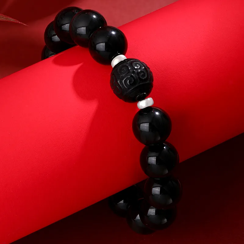 CHOW KING SANG Obsidian Jade Bracelets Men's-2