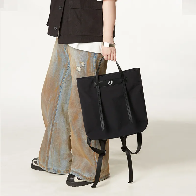 Art Traces Nylon Tote Bag Double Shoulder Bag Portable Laptop Bag Lightweight Backpack Regular Unisex Black-3