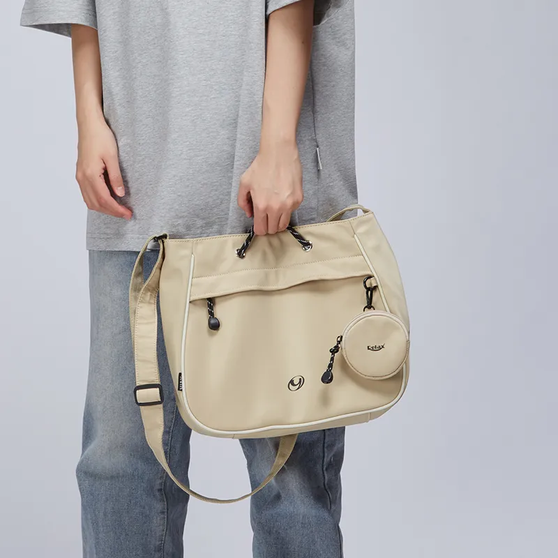 Art Traces Fabric Large Capacity Travel Shoulder Bag Crossbody Bag Pouch Bag Medium Size Unisex Oat Milk-2