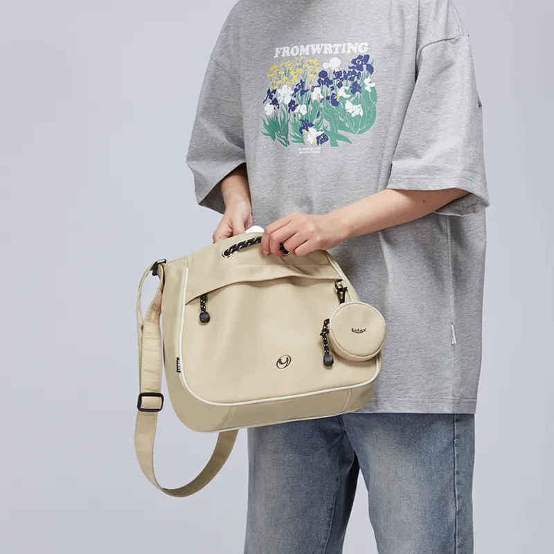 Art Traces Fabric Large Capacity Travel Shoulder Bag Crossbody Bag Pouch Bag Medium Size Unisex Oat Milk-4