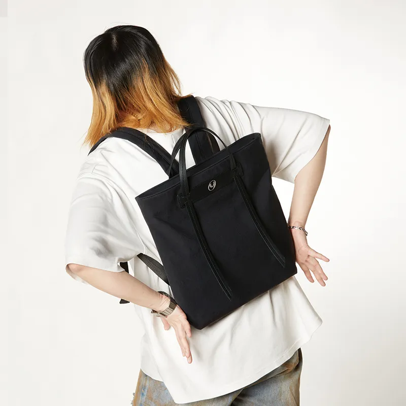 Art Traces Nylon Tote Bag Double Shoulder Bag Portable Laptop Bag Lightweight Backpack Regular Unisex Black-2