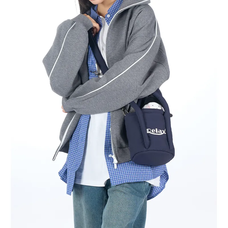 Art Traces Fabric Portable Crossbody Bucket Bag For Girlfriend Shoulder Bag Small Size Unisex Navy Blue/Matte Almond-1