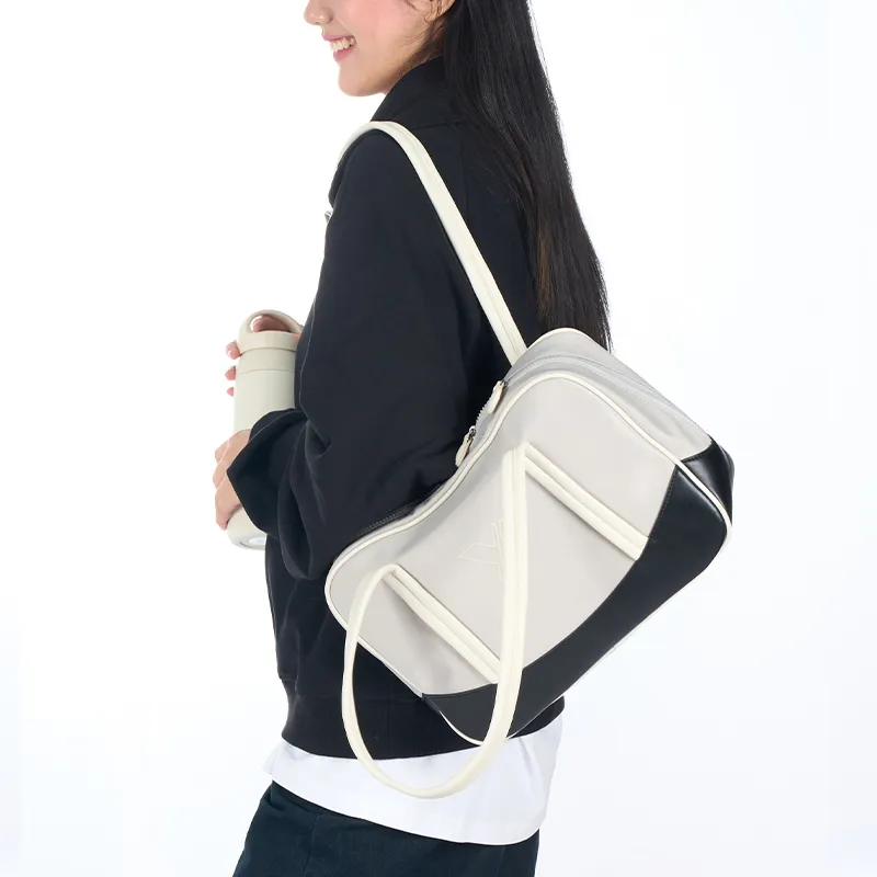 Art Traces Nylon Tote Bag Handbag Shoulder Bag Toast Bag Gym Bag Large Size Unisex Creamy Coffee/Lustrous Gray-3