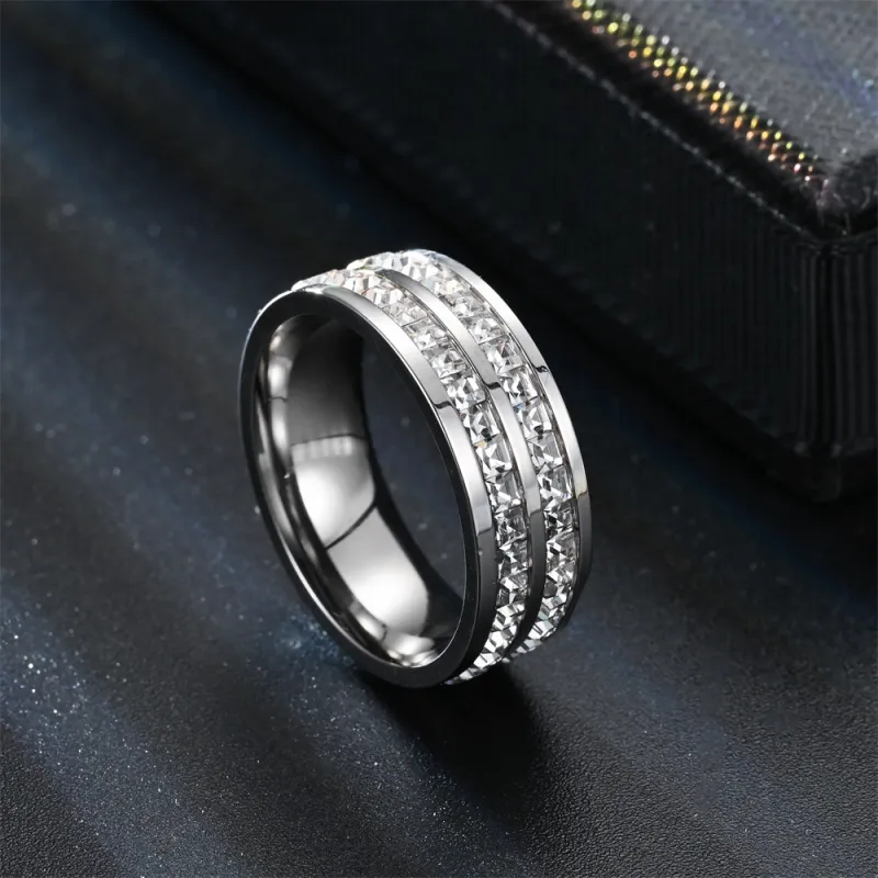 FAIRWHALE Titanium Steel Zircon Rings Unisex-5